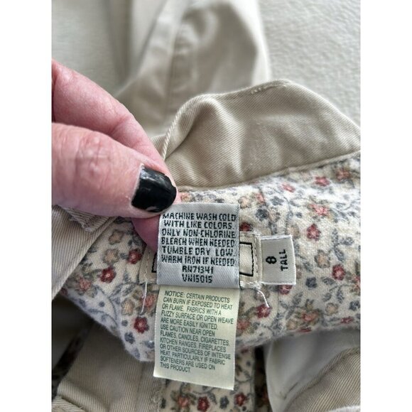 LL Bean Floral Print Flannel Lined High Rise Straight Leg Khaki Pants Beige 8T - Picture 11 of 11